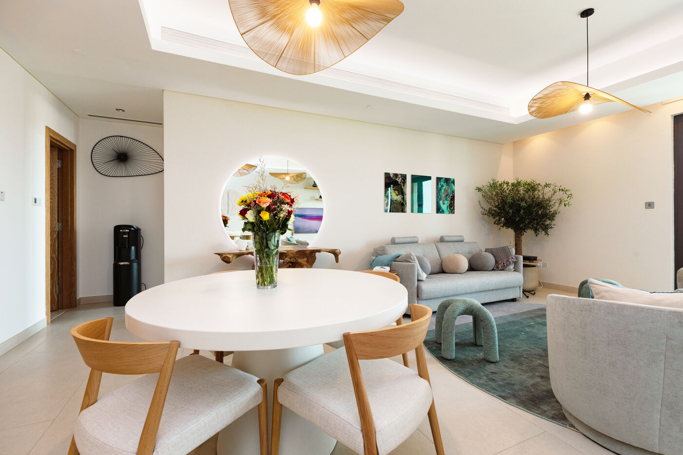 Living and dining area at L'Escapade, St. Regis Residences, Saadiyat Island