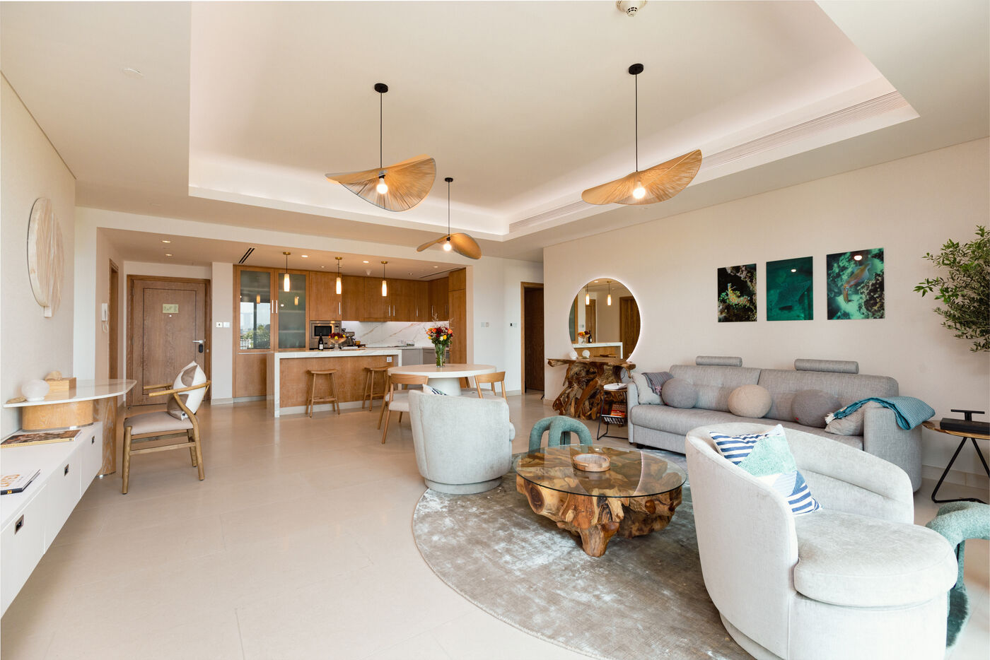 Living and dining area at L'Escapade, St. Regis Residences, Saadiyat Island