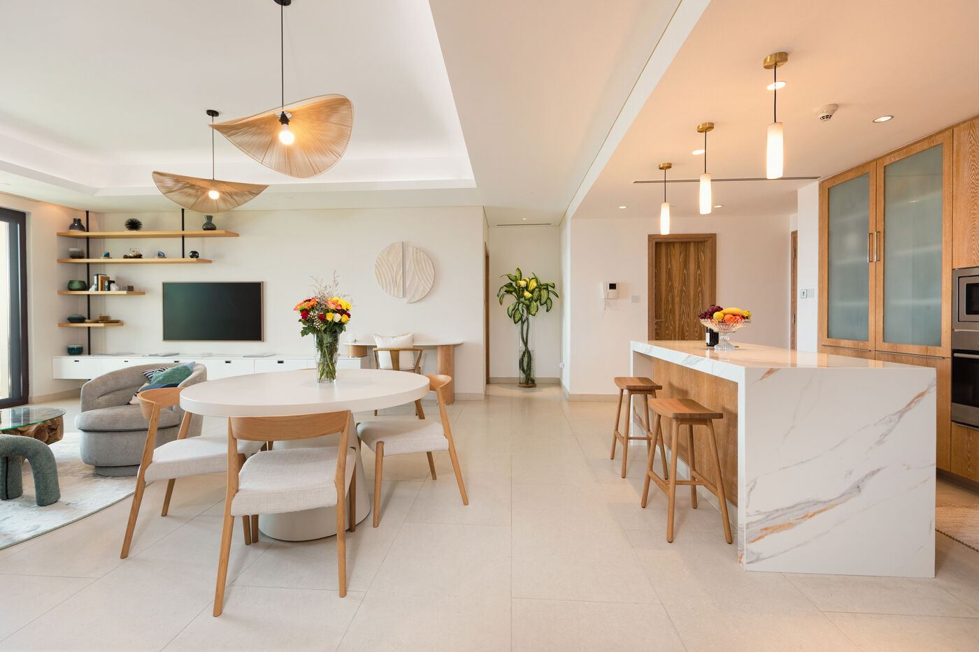 Living and dining area at L'Escapade, St. Regis Residences, Saadiyat Island