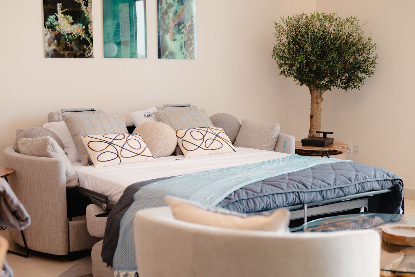 Living and dining area at L'Escapade, St. Regis Residences, Saadiyat Island